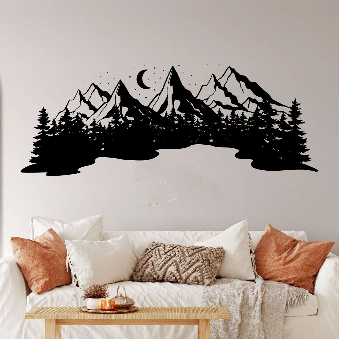 Mountain Range with Pine Forest and Moon Landscape Vinyl Wall Decal