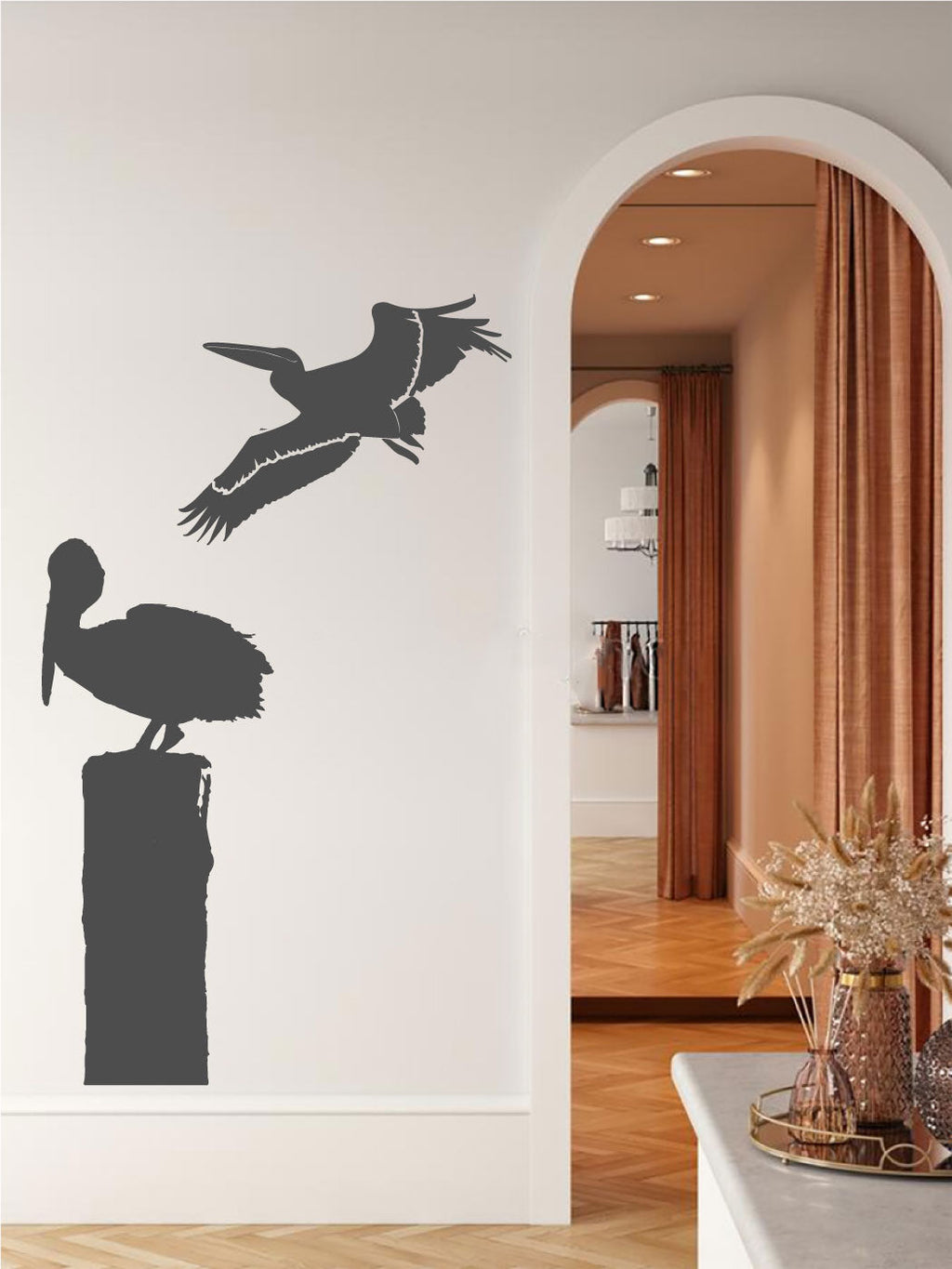 Tropical Pelican on Sea Post Silhouette Coastal Vinyl Home Decor Wall Decal 