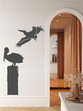 Tropical Pelican on Sea Post Silhouette Coastal Vinyl Home Decor Wall Decal 