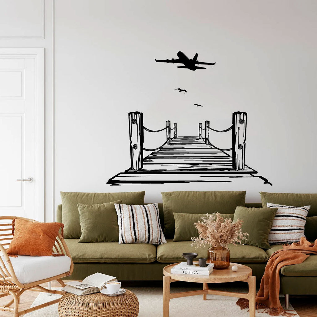 Pier with Airplane Silhouette Vinyl Wall Decal