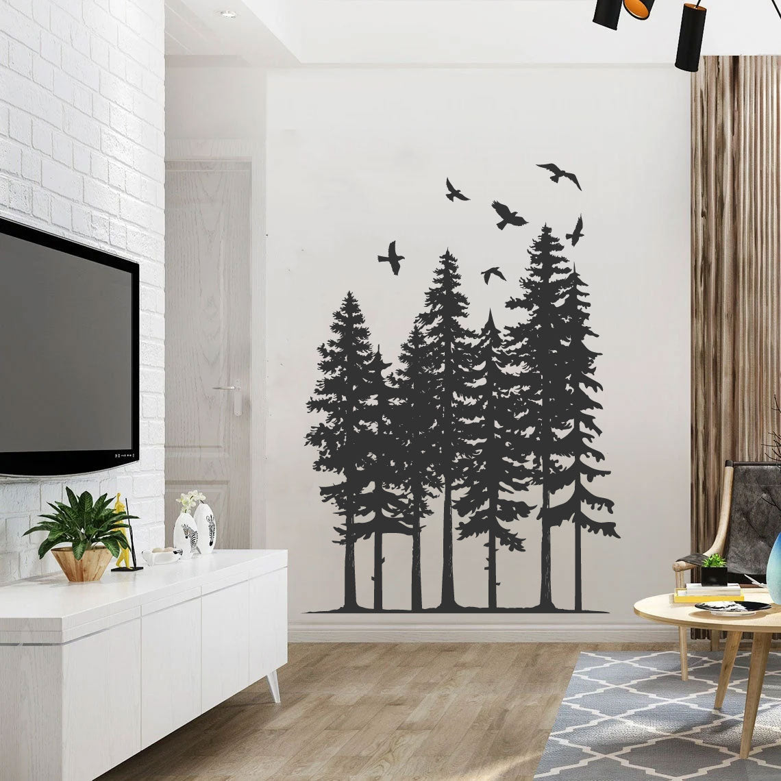 Pine Trees and Birds Vinyl Wall Decal