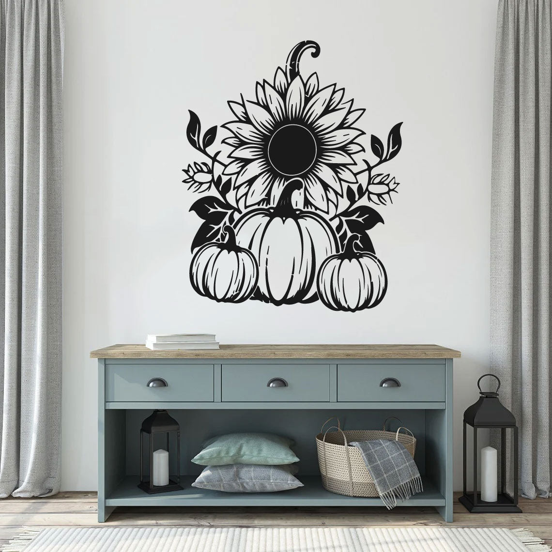 Pumpkin Sunflower Silhouette Vinyl Wall Decal