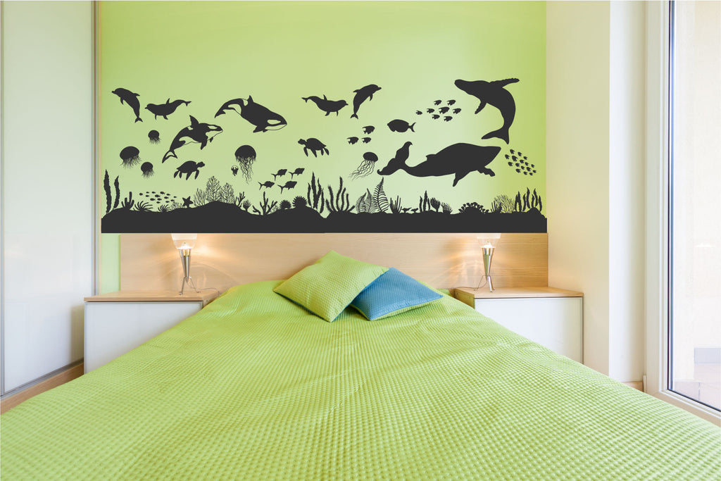 Ocean Sea Life Orca Whale Dolphins Turtle Coral Fish Vinyl Vinyl Home Décor Wall Decal 