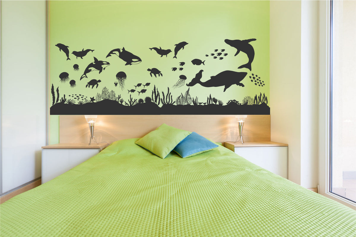 Ocean Sea Life Orca Whale Dolphins Turtle Coral Fish Vinyl Vinyl Home Décor Wall Decal 