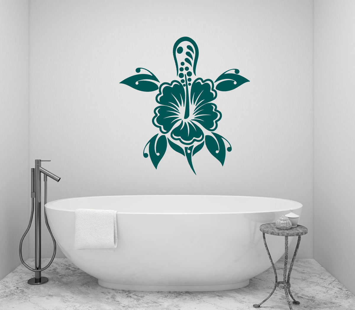 Ocean Sea Turtle Hibiscus Flowers Vinyl Home Décor Wall Decal 