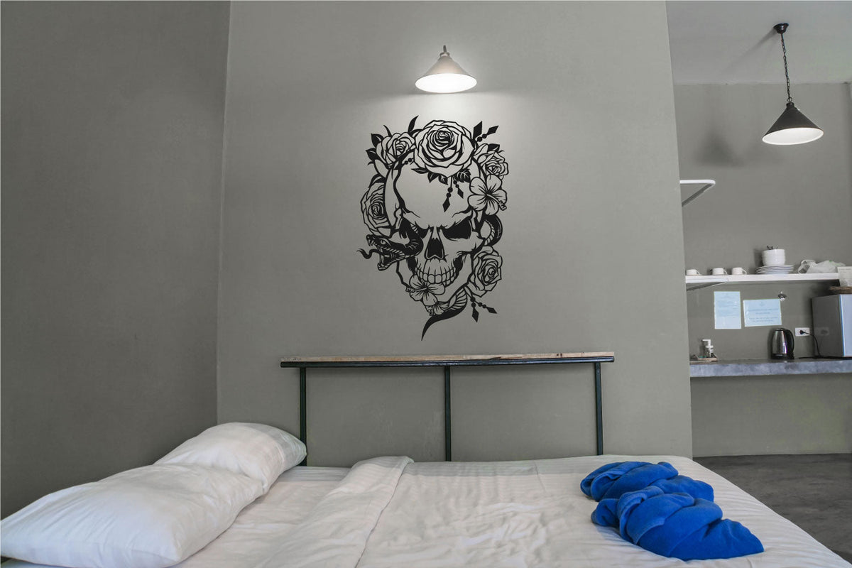 Skull with Snake and Roses Vinyl Wall Decal