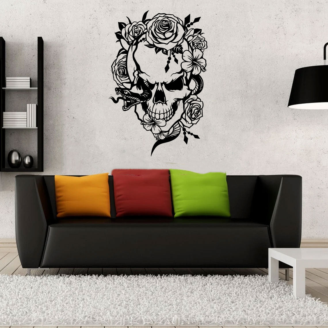 Skull with Snake and Roses Vinyl Wall Decal