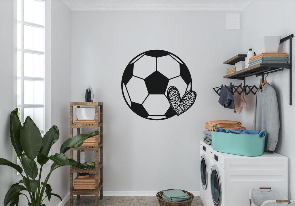 Soccer Ball with Leopard Print Heart Vinyl Wall Decal
