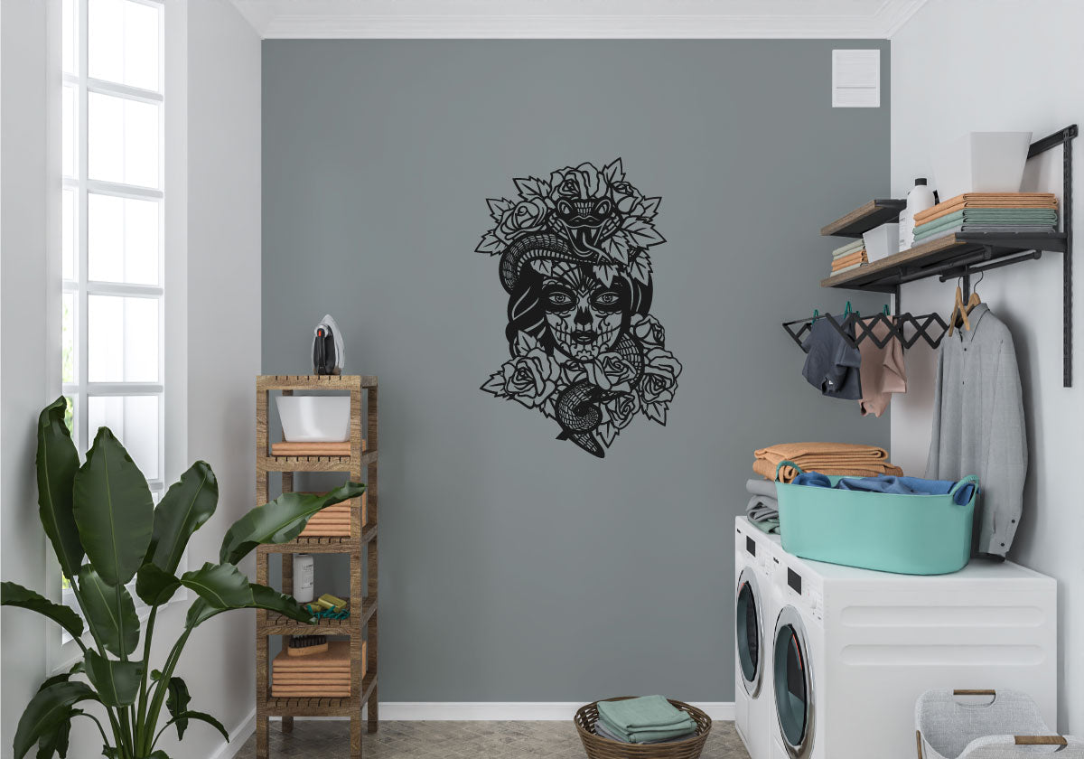 Sugar Skull Girl and Snake Vinyl Wall Decal