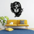 Sugar Skull Girl and Flower Vinyl Wall Decal