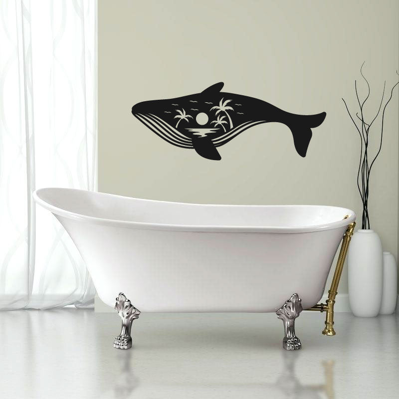 Tropical Whale with Palm Trees Vinyl Wall Decal
