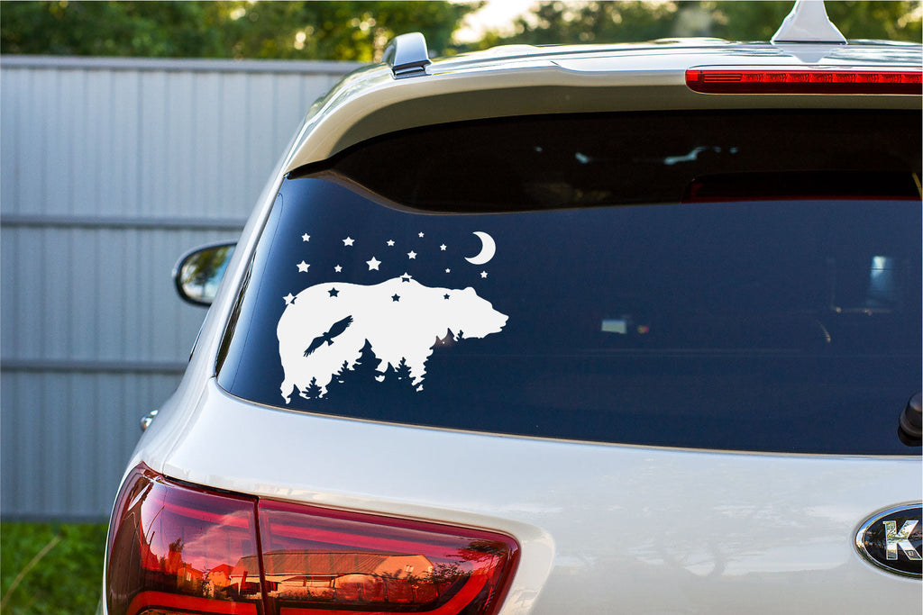 Wild Bear and Forest with Moon and Stars Vinyl Wall Decal