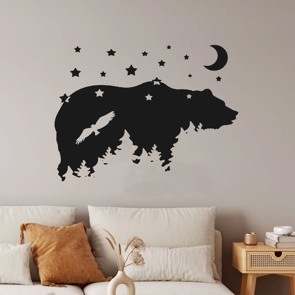 Wild Bear and Forest with Moon and Stars Vinyl Wall Decal