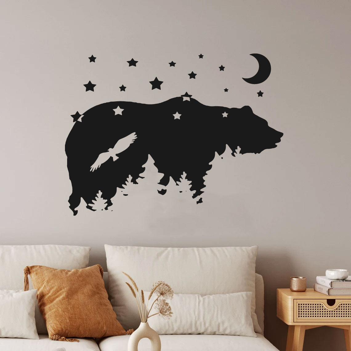 Wild Bear and Forest with Moon and Stars Vinyl Wall Decal