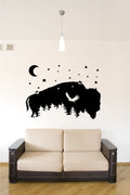 Wild Bison and Forest with Moon and Stars Vinyl Wall Decal