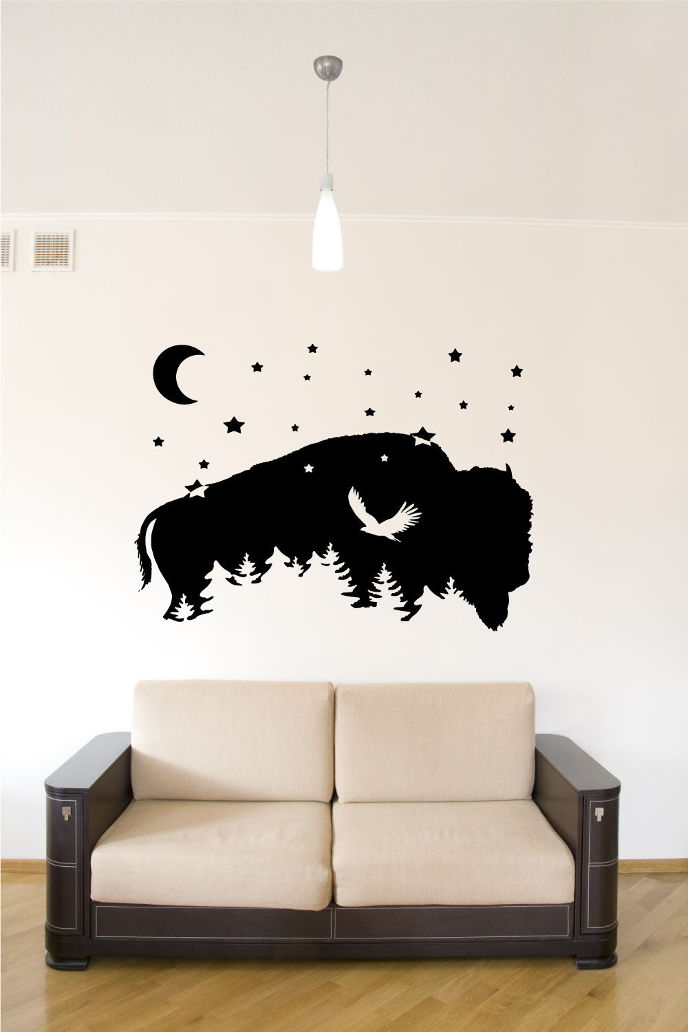 Wild Bison and Forest with Moon and Stars Vinyl Wall Decal
