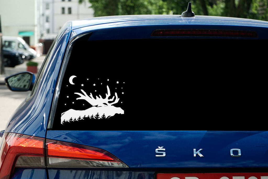 Wild Moose and Forest with Moon and Stars Vinyl Wall Decal