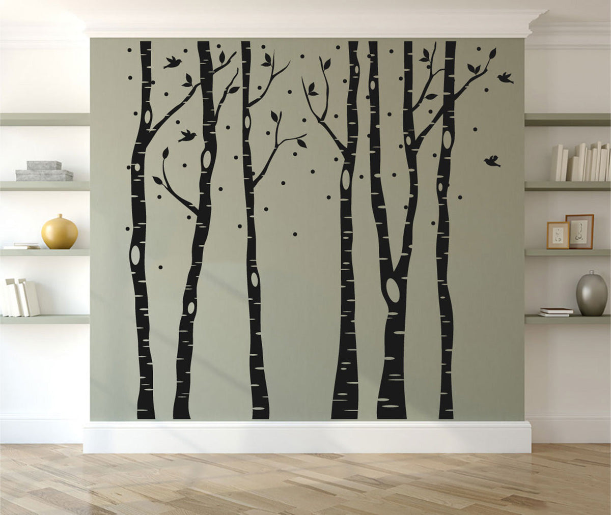 Winter Birch Trees and Birds Vinyl Wall Decal