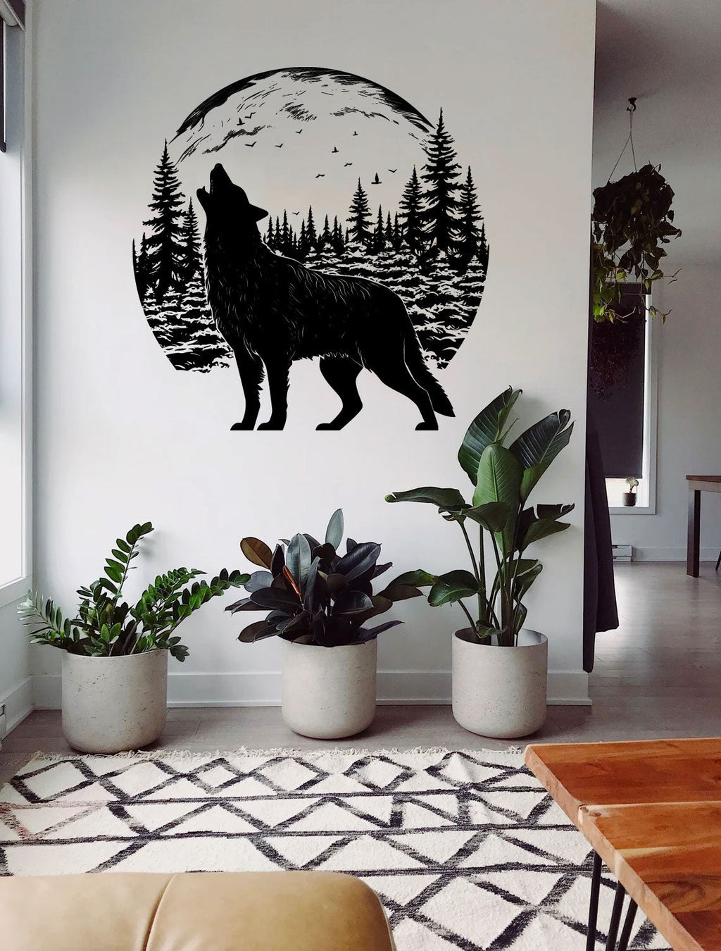 Wolf with Moon and Pine Trees Forest Vinyl Wall Decal