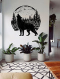 Wolf with Moon and Pine Trees Forest Vinyl Wall Decal
