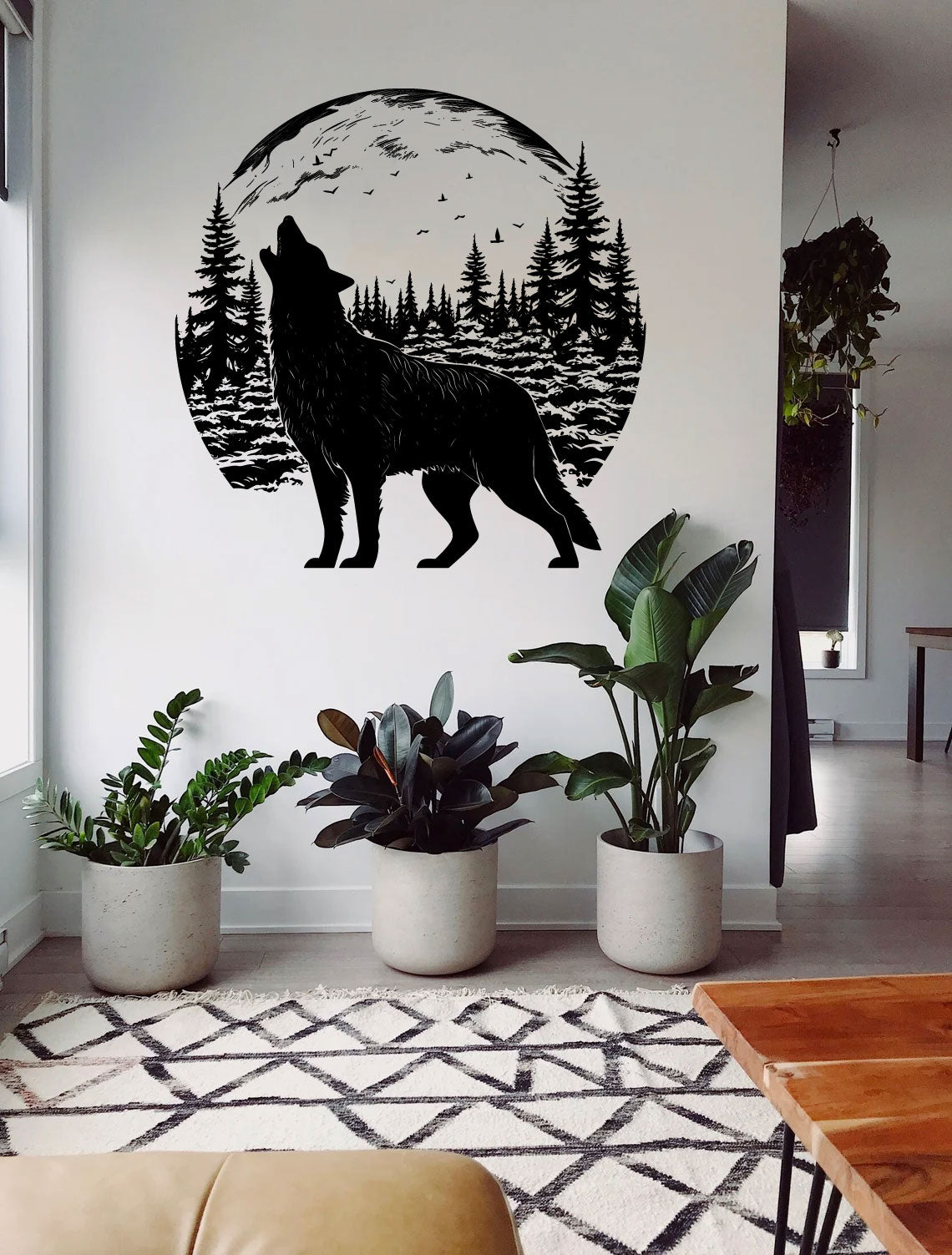 Wolf with Moon and Pine Trees Forest Vinyl Wall Decal