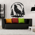 Wolf Howling at the Moon with Pine Trees Vinyl Wall Decal