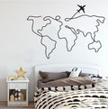 World Map with Airplane Silhouette Vinyl Wall Decal