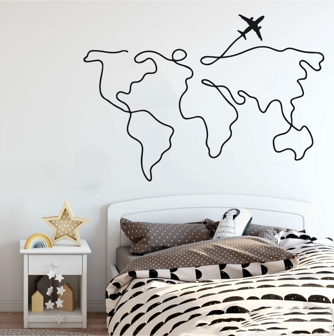 World Map with Airplane Silhouette Vinyl Wall Decal