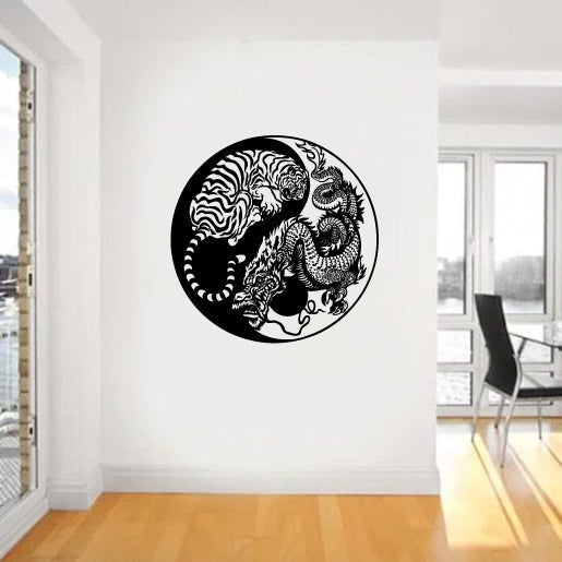 Yin Yang Dragon and Tiger Vinyl Home Decor Wall Decal 
