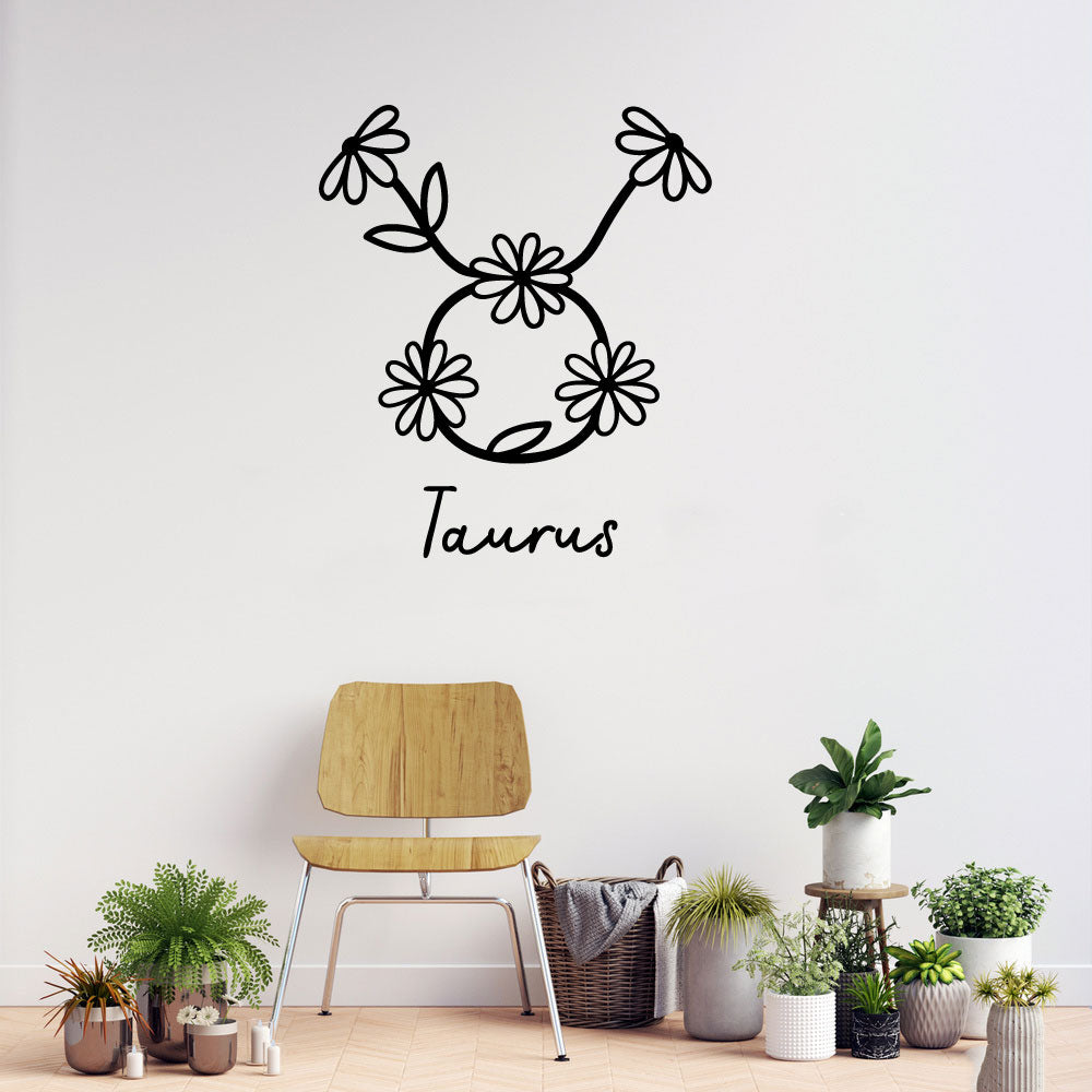 Taurus Zodiac Flower Sign Vinyl Wall Decal