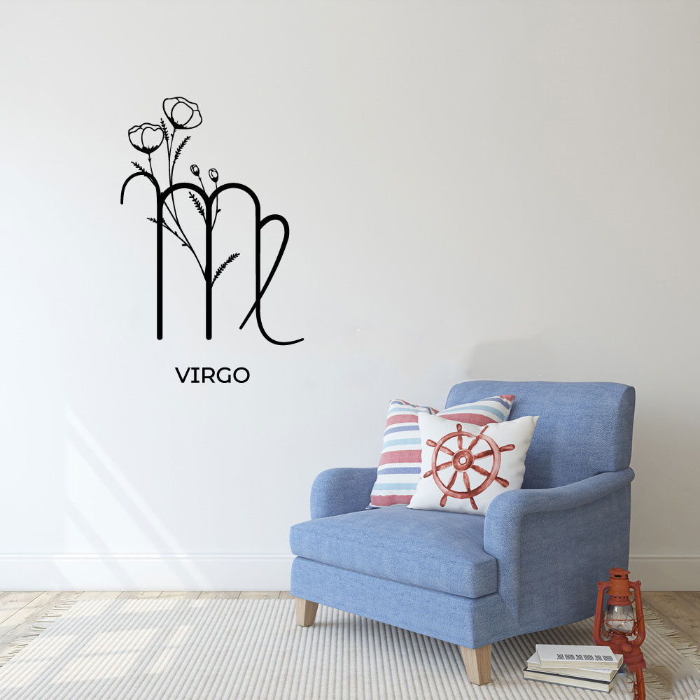 Virgo Zodiac Floral Sign Vinyl Wall Decal