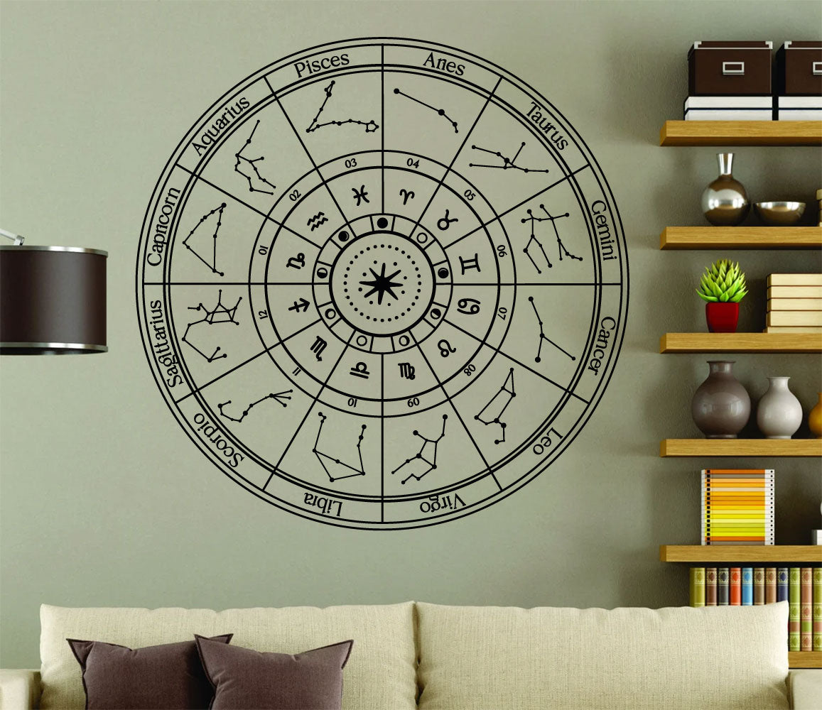 Zodiac Astrology Wheel Sun Moon Constellations Vinyl Wall Decal