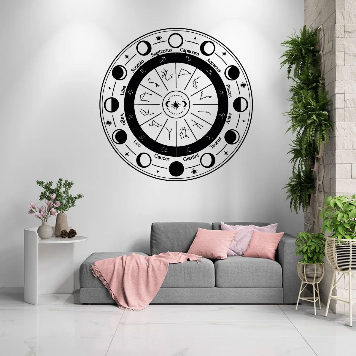 Zodiac Astrology Wheel Sun Moon Constellations Vinyl Wall Decal