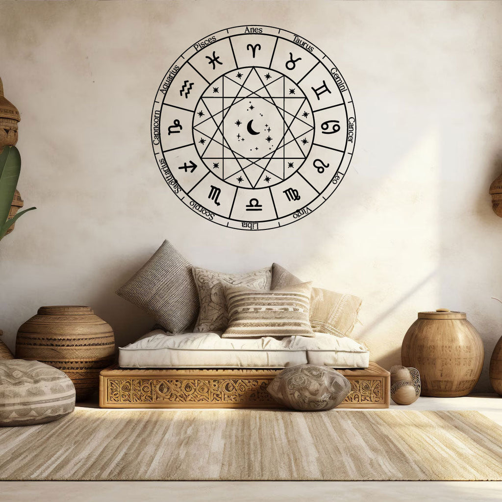 Zodiac Astrology Wheel Sun Moon Constellations Vinyl Wall Decal