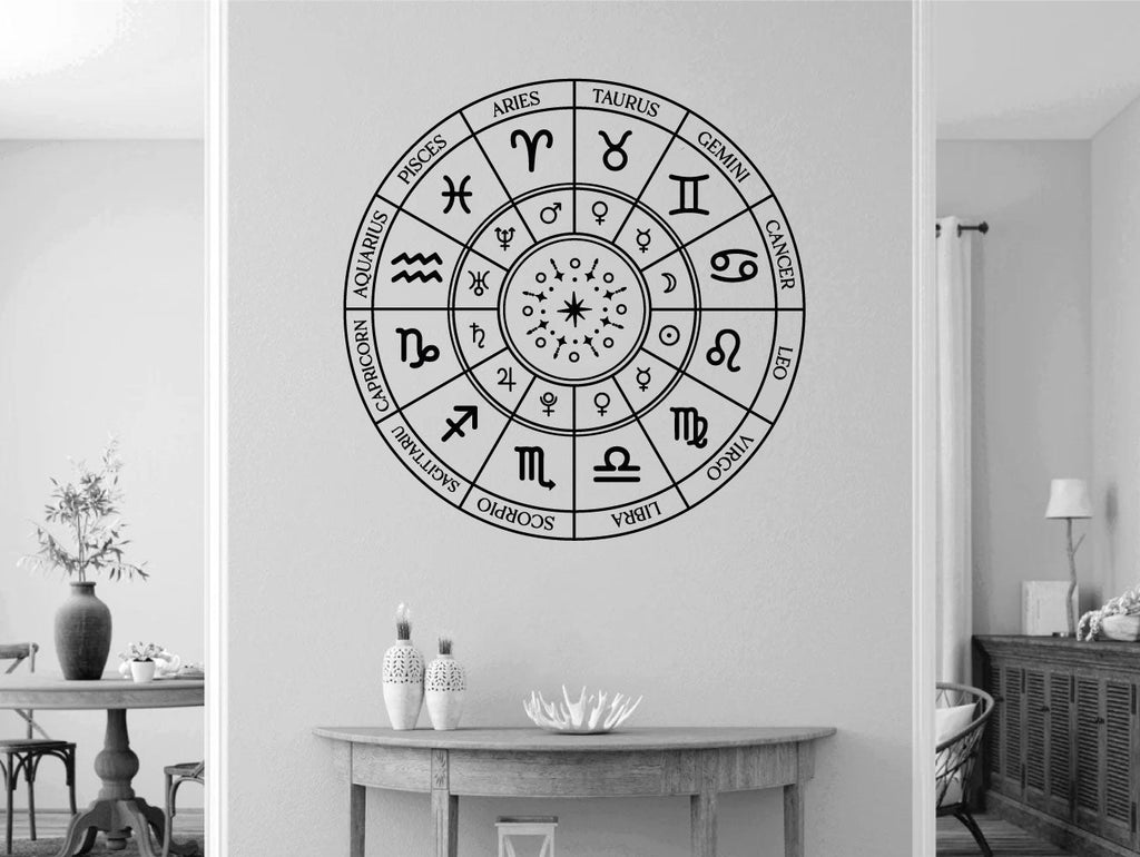 Zodiac Astrology Wheel Sun Moon Constellations Vinyl Wall Decal